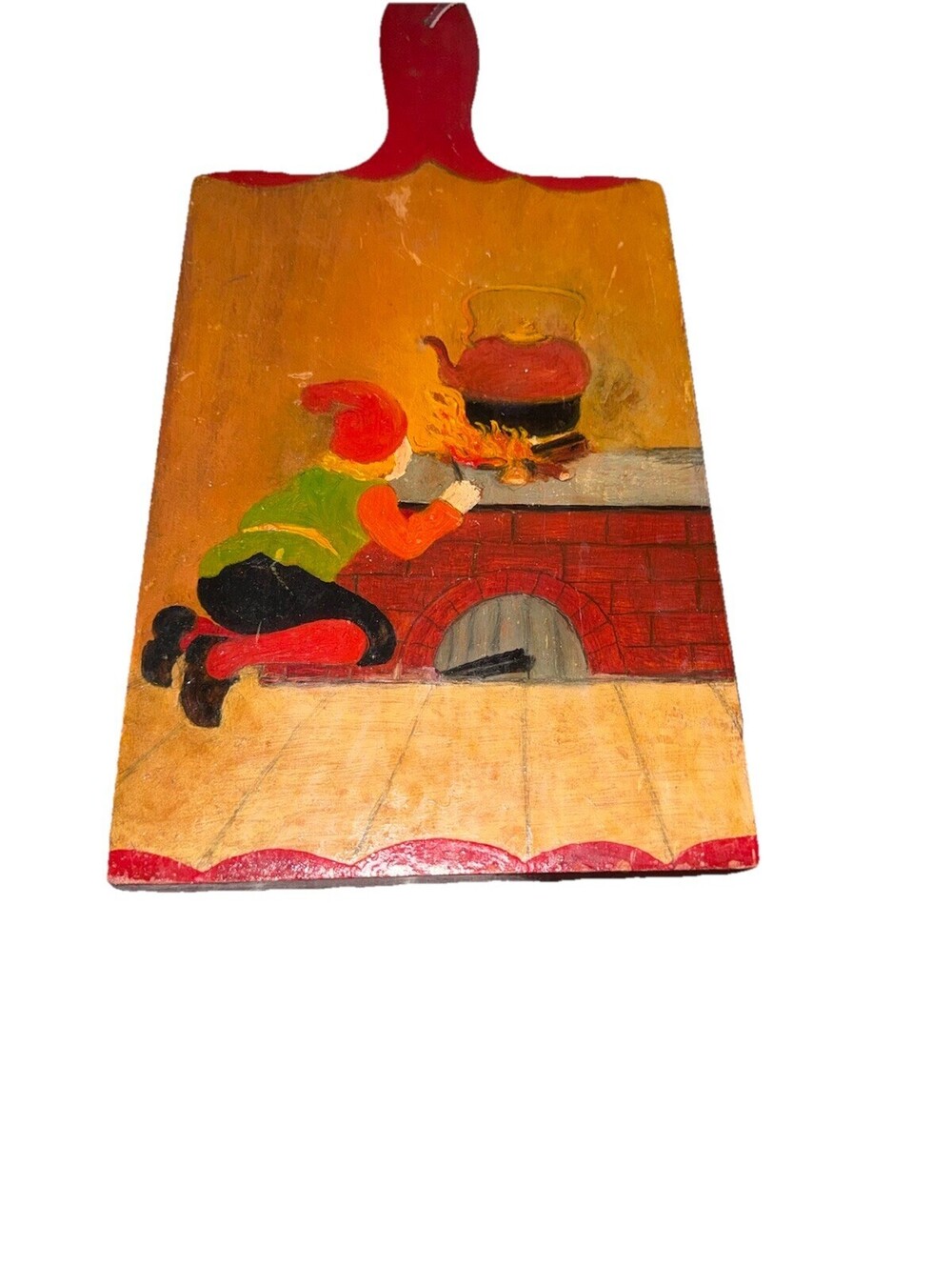 Vintage Hand Painted Wooden Cutting Board Scandinavian Nisse Tomte Folk Art